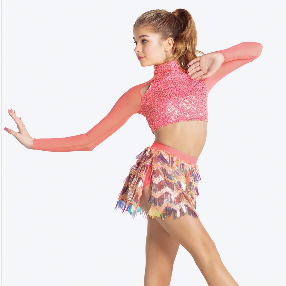 Adult Small Jazz/Tap Pink 2-piece fringe dance costume